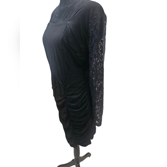 NWT Tam Ware Ruched Detail Bodycon Dress with Square Neck and Lace Sleeves Large - Picture 3 of 5